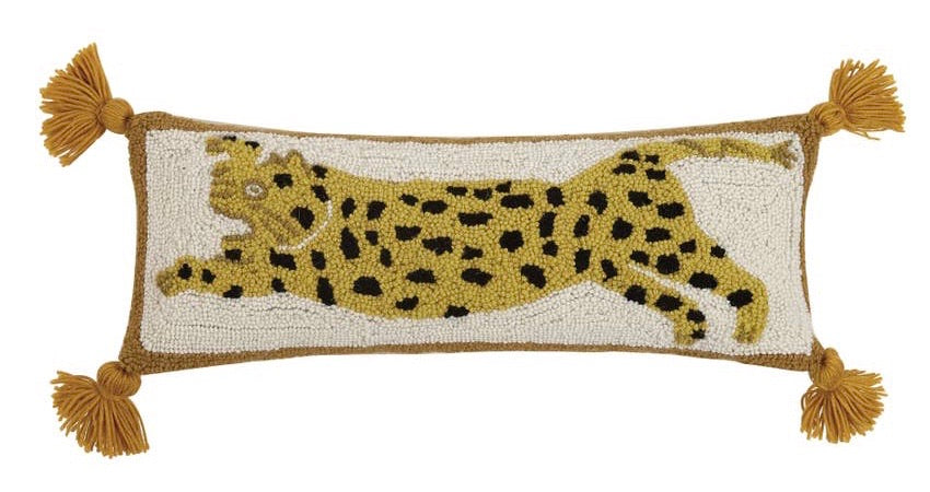 Cheetah outlet with tassels hand-hooked pillow