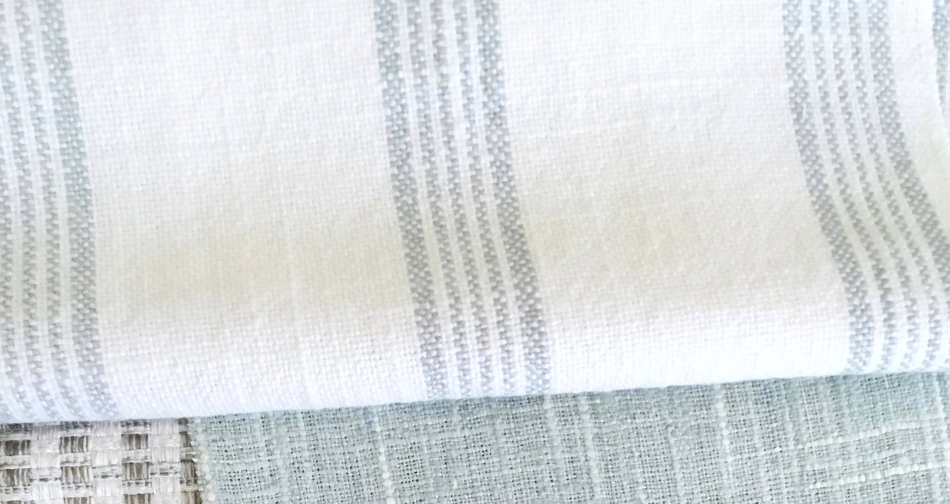 Striped Linen Fabric Natural Gray Blue White Stonewashed Vintage