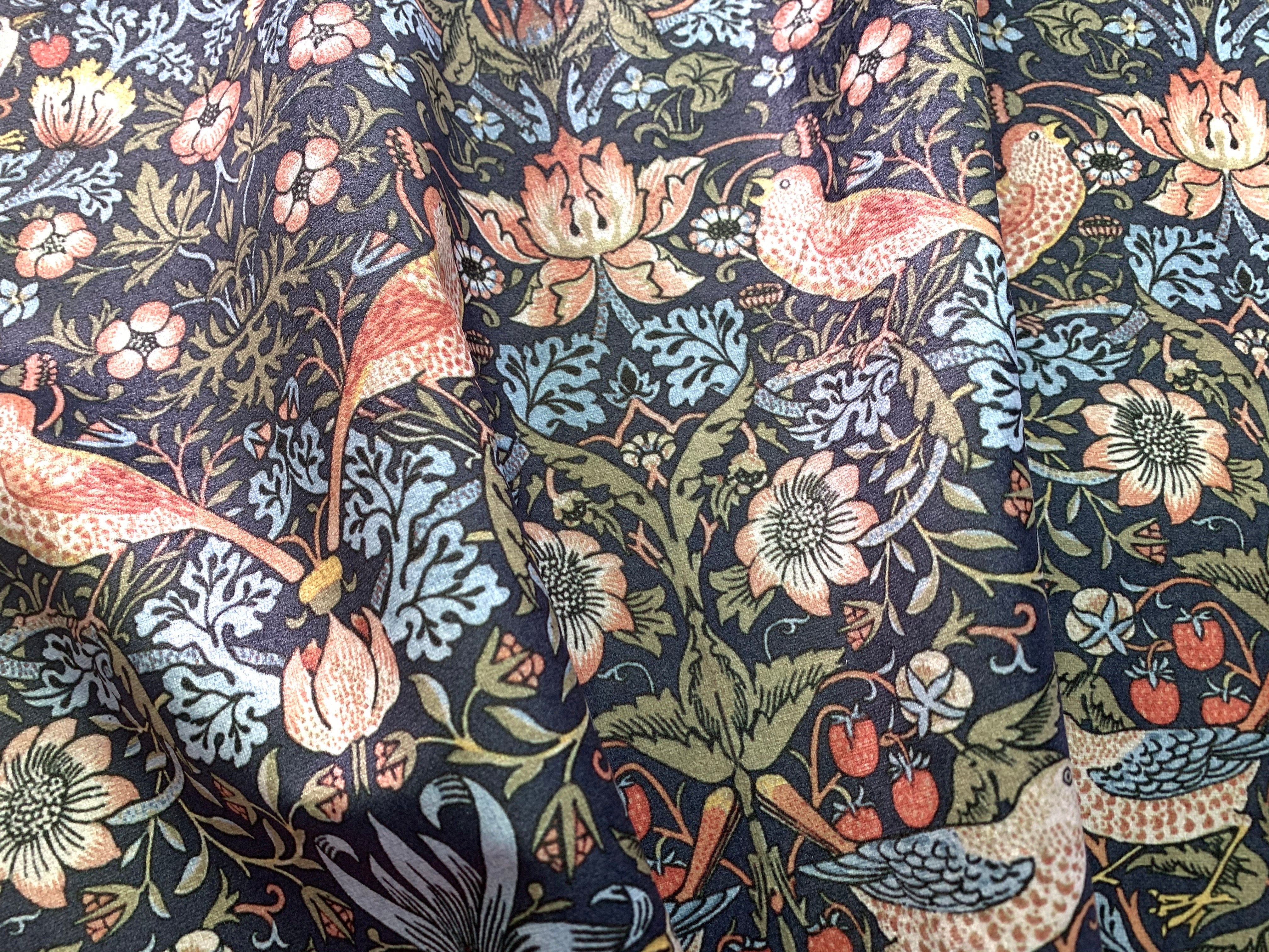 Tapestry Fabric - William Morris Black Strawberry Thief - Luxury