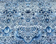 Strawberry Thief: Blue and White Velvet William Morris Upholstery Fabric by the yard / Historic Velvet Home Fabric / High End Upholstery Velvet