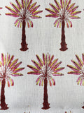 Palm Springs “Wild Palms” Pink and Yellow Block Printed Palms on Belgian Linen / Home Decor and Upholstery Fabric by the Yard or Fat Quarter - Annabel Bleu