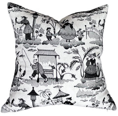 Sale: Schumacher Bassano: 22x22” Black and Ivory Chinoiserie Pillow Cover