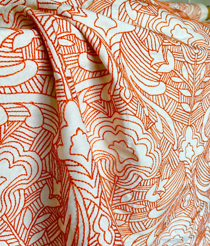 Schumacher Hendrix Embroidery Fabric by the Yard, Orange - Annabel Bleu