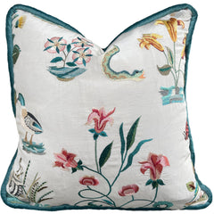 Schumacher “Royal Silk” Hand-Embroidered Pillow, piped in Prussian Velvet