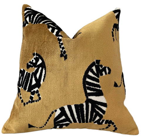 Gold Zebra Cut Velvet Pillow Cover - Annabel Bleu