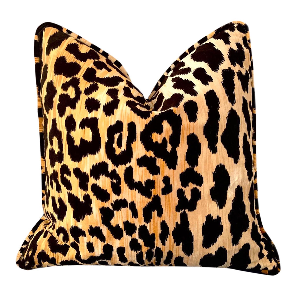 Leopard Velvet Cushion Cover / Velvet Cheetah Pillow / Self Piped