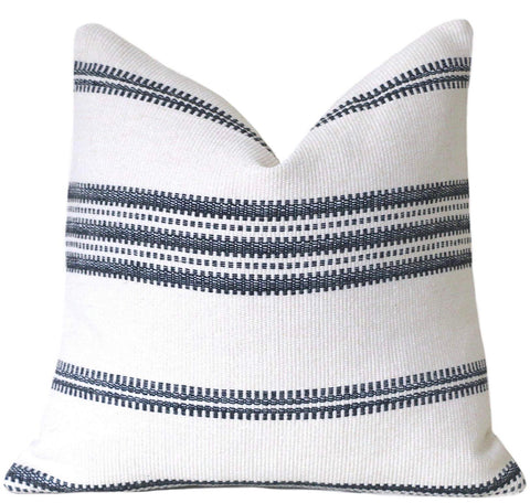 SALE Mudcloth Style Throw Pillow Cover / Black Stripe Cream Pillow Cover - Annabel Bleu