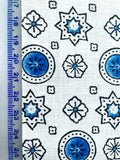 Amina: Indigo Block Printed Tiles on Belgian Linen / Home Decor and Upholstery Fabric by the Yard or Fat Quarter - Annabel Bleu