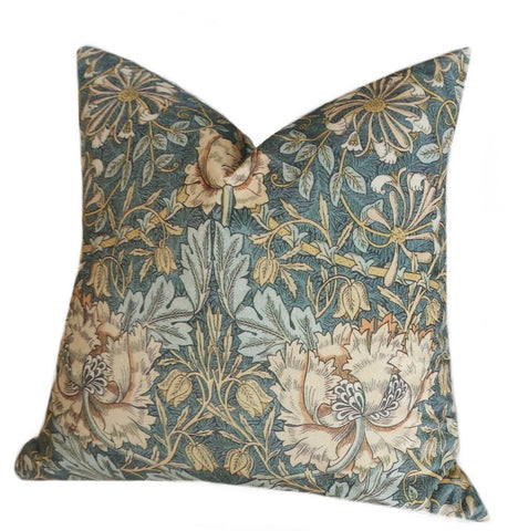 William Morris "Honeysuckle" Sage Green Velvet Pillow Cover - Annabel Bleu