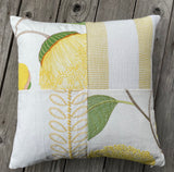 Schumacher Yellow & Green Embroidered Pillow Cover: Horst Stripe, Celinda Embroidery, and Camile Embroidery - Annabel Bleu