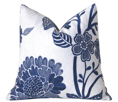 Sale: Schumacher Elspeth Embroidered Blue and White Pillow Cover