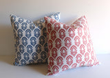 Meena: Denim Blue Block Print Pillow Cover Indiennes - Annabel Bleu