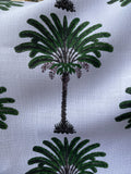 Olive Block Printed Palms on Belgian Linen / Home Decor and Upholstery Fabric by the Yard or Fat Quarter - Annabel Bleu