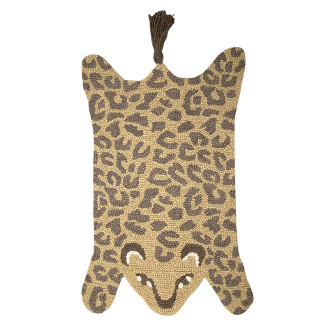 Leopard with a Tassel Tail Wool Hooked Rug - Annabel Bleu