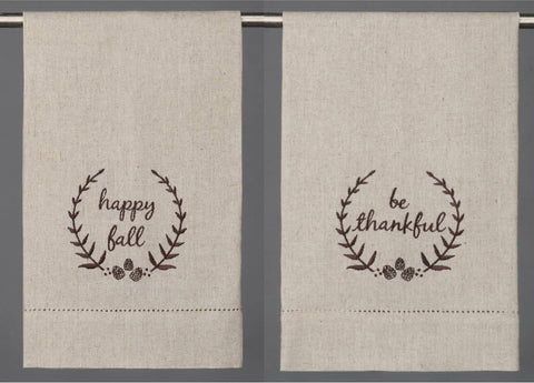 Happy Fall! Embroidered Linen Guest Towel - Annabel Bleu
