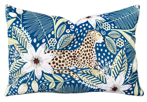 “Lady Leopard:” A Blue and Green Statement Pillow Cover - Annabel Bleu