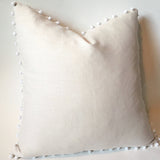 Simple Cream Linen Pillow Cover with Boho Cream Fringe or Ivory Pom poms - Annabel Bleu