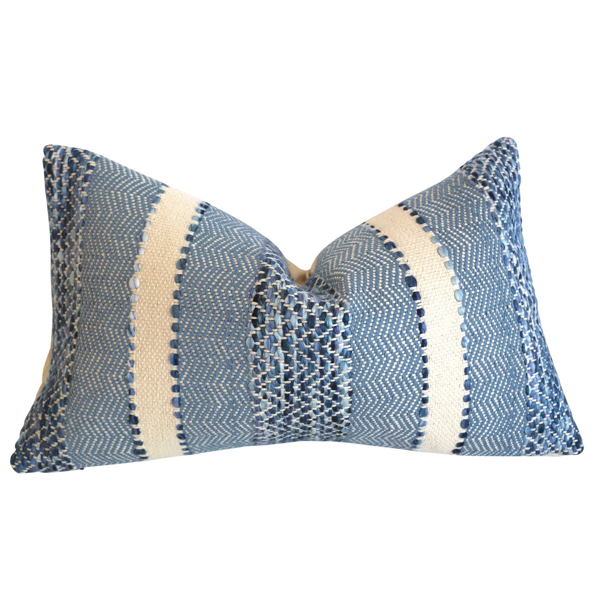 Woven Blue Cream Boho Striped Pillow Cover Annabel Bleu