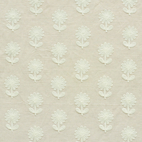 Paley: Cream and White Embroidered Schumacher fabric by the yard - Annabel Bleu