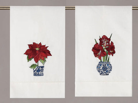 Preorder: Embroidered Chinoiserie Holiday Guest Towel - Annabel Bleu