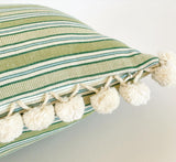 Apple Green Striped Pom Pom Pillow Cover - Annabel Bleu