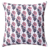 Mauve, Navy, and Pink Block Printed Floral Pillow Cover: Available in 10 Sizes - Annabel Bleu