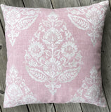 Block Print Damask Pillow Cover / Grey Beige Floral Cushion / Damask Pillow Cover / French Country Pillow Cover - Annabel Bleu