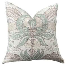 Schumacher Calicut Designer Pillow Cover in Olive, Delft, or Leaf