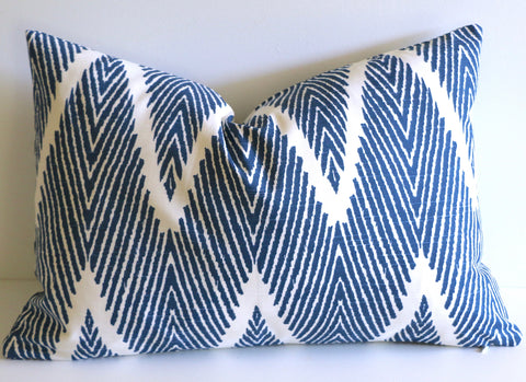 Indigo Blue Ikat Chevron Decorative Pillow Cover / 18x18, 20x20, 22x22 / Euro sham or Lumbar pillow / Navy Blue Throw Pillow Cover - Annabel Bleu