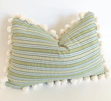 Apple Green Striped Pom Pom Pillow Cover - Annabel Bleu