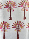 Palm Springs “Wild Palms” Pink and Yellow Block Printed Palms on Belgian Linen / Home Decor and Upholstery Fabric by the Yard or Fat Quarter - Annabel Bleu