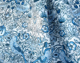 Strawberry Thief: Blue and White Velvet William Morris Upholstery Fabric by the yard / Historic Velvet Home Fabric / High End Upholstery Velvet - Annabel Bleu