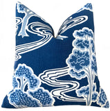 Schumacher Tree River Pillow Cover / Deep Blue & Ivory - Annabel Bleu