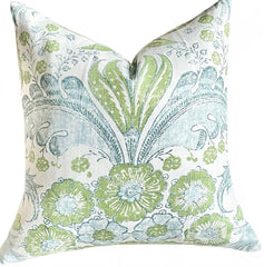Schumacher Calicut Designer Pillow Cover in Leaf, Delft, or Olive