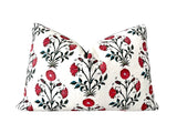 Red Floral Block Print Botanical 16x24 Pillow Cover - Annabel Bleu
