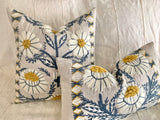 Schumacher Swedish Wool Embroidered Pillow Cover in Blue, Ochre, & Natural - Annabel Bleu