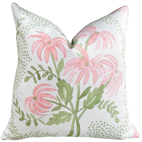 Elise: Floral Bouquet Pillow Cover in Coral and Chartreuse - Annabel Bleu