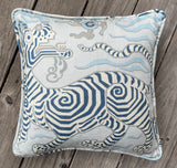 Clarence House Tibet Dragon Pillow Cover: Pale Blues - Annabel Bleu