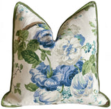 Wentworth Rose Pillow Cover in Blue & Green / English Floral Pillow / Available in 8 Sizes - Annabel Bleu