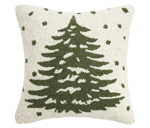 Green & Cream Pine Tree Wool Hooked Pillow - Annabel Bleu