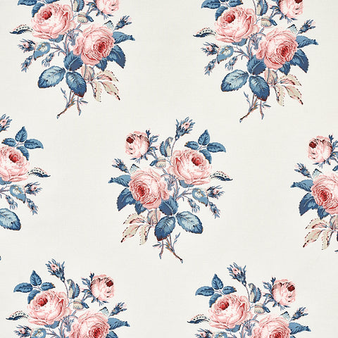 Schumacher Fabric by the yard: Loudon Rose, Rose & Blue - Annabel Bleu