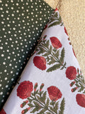 Red & Green Carnation Bouquet Block Printed Linen Pillow Cover: Available in 10 Sizes - Annabel Bleu