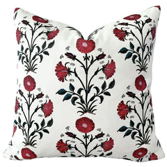Red Floral Block Print Botanical Pillow Cover