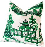 Nanjing pillow cover / Green and White Pillow cover / Schumacher Nanjing Pillow Cover / Chinoiserie Pillow Cover - Annabel Bleu