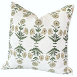 Cream Carnations Block Printed Canvas Pillow Cover: Available in 10 Sizes - Annabel Bleu