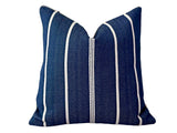 Ivory and Navy Chenille Striped Outdoor Pillow Cover / Nautical Outdoor Pillow cover / Patio Pillow / Porch Pillow Cover / Outdoor 12x18 18x18 20x20 - Annabel Bleu