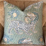 Clarence House Pillow / Tibet Woven Jacquard Pillow Cover / Green Cushion Cover / Lumbar, Accent, and Euro Sham Pillow Covers - Annabel Bleu