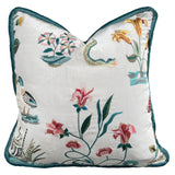 Schumacher “Royal Silk” Hand-Embroidered Pillow, piped in Prussian Velvet - Annabel Bleu