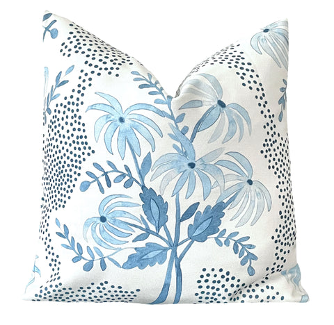 Elise: Floral Bouquet Pillow Cover in Shades of Light Blue - Annabel Bleu