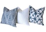 Indigo Collection: Boho Outdoor Pillow Cover / Navy Outdoor Pillow cover / Blue Patio Pillow / White Pillow Cover / Outdoor 20x20 22x22 - Annabel Bleu